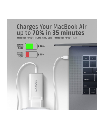 axagon ACU-DPQ65W Ładowarka sieciowa GaN 65W, 3x port (USB-A + dual USB-C) PD3.0/QC4+/PPS/Apple, biała
