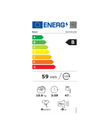 no name Pralka Bosch WAXH2KLOSN Series 6 Klasa efektywności energetycznej B Ładowanie od przodu Wydajność prania 10 kg 1600 RPM Głębokość 59 cm Szerokość 59,8 cm Wyświetlacz LED Biały