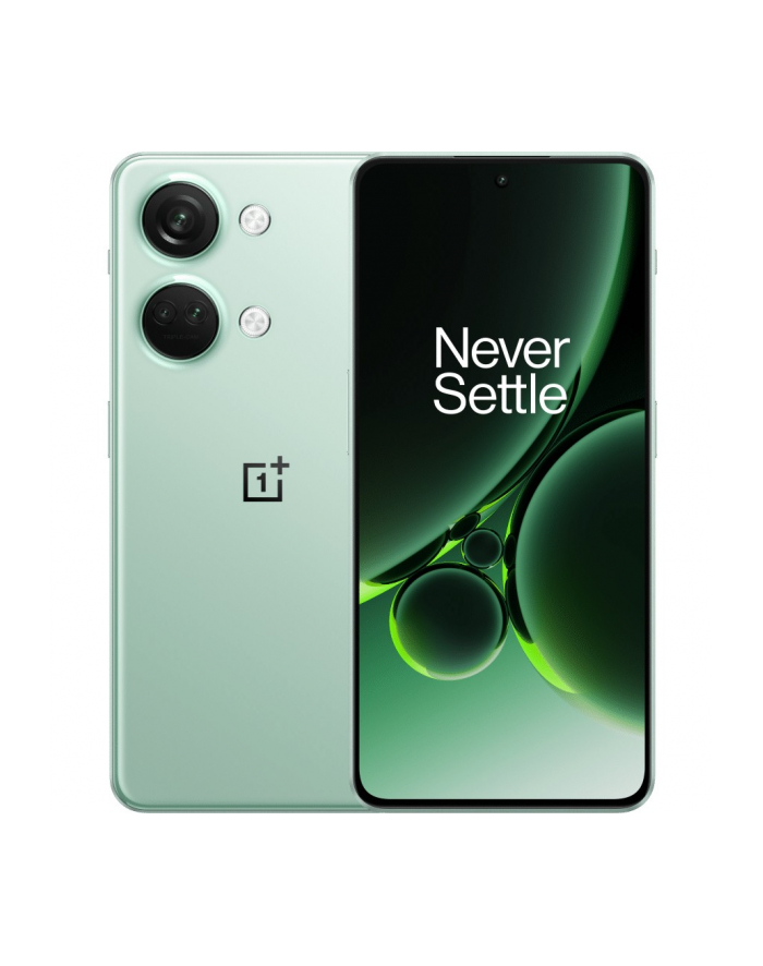 no name OnePlus Nord 3 Misty Green 674''; Fluid AMOLED 1240 x 2772 Mediatek MT6983 Dimensity 9000 (4 nm) Wewnętrzna pamięć RAM 8 GB 128 GB Dual SIM Nano-SIM 5G 4G Aparat główny 50+8+2 MP Aparat dodatkowy 16 MP System Android 13 5000 mAh główny