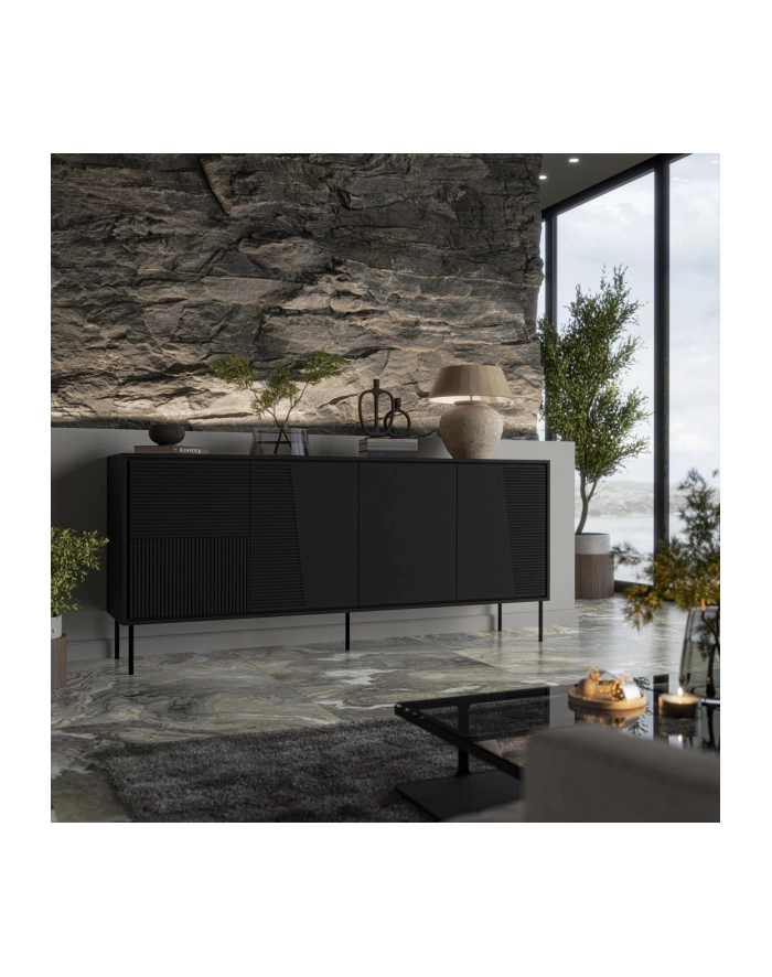cama meble Komoda 4D ABI 200x45x88 czarny mat główny