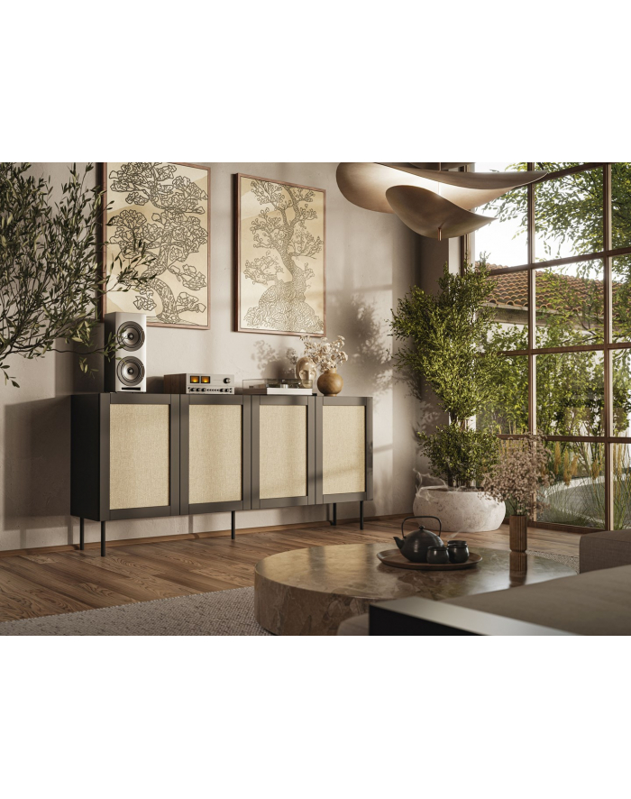 cama meble Komoda JUTA 4D 202x39,5x85 czarny + linol calabria główny