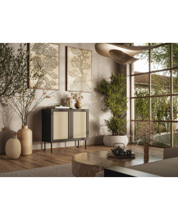 cama meble Komoda JUTA 2D 100x39,5x90 czarny + linol calabria