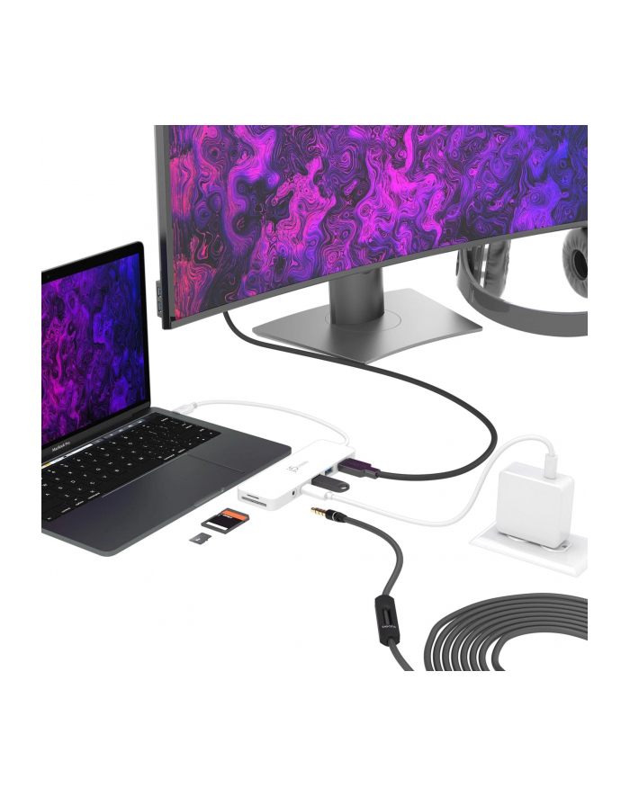 j5 create Stacja dokująca j5create USB-C Multi-Port Hub with Power Delivery 1xHDMI/2xUSB 31/1xUSB-C/Card Reader/1x35mm audio/mic combo jack; kolor biały JCD373-N główny