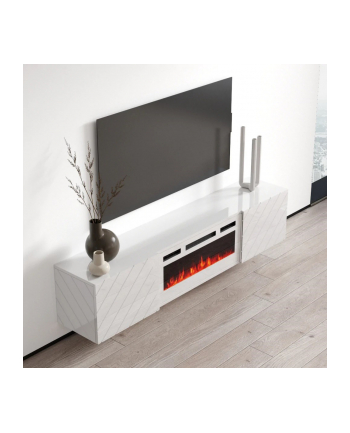 cama meble Szafka RTV LUXE 182,6x34,5x37,5 biały/biały połysk + biały kominek