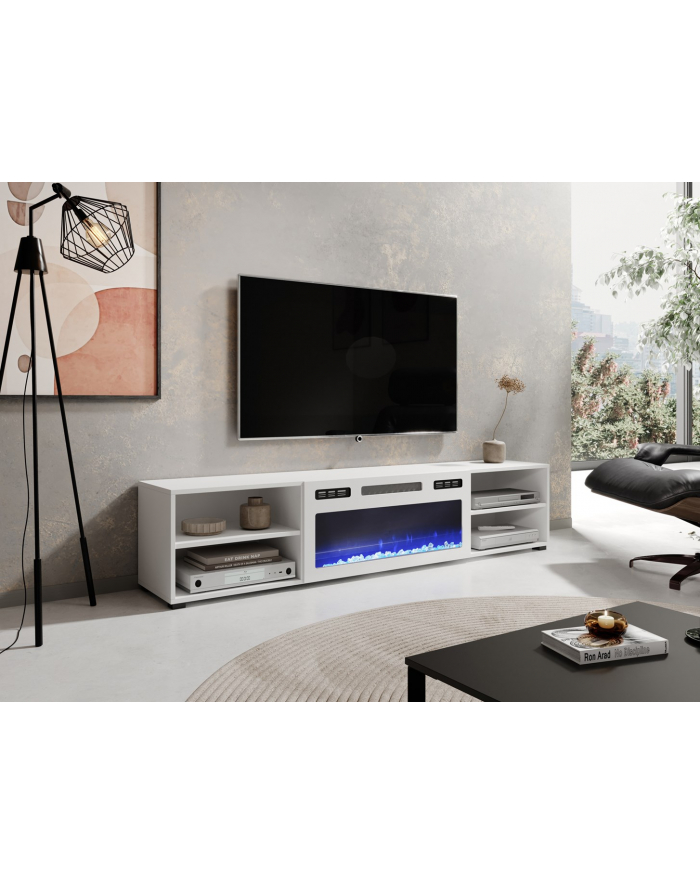 cama meble Szafka RTV POLO 180x33x39 biały + kominek biały główny