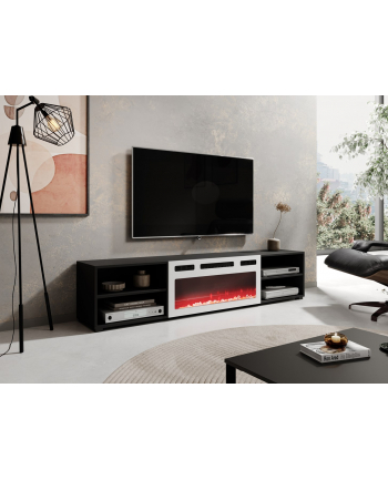 cama meble Szafka RTV POLO 180x33x39 czarny + kominek biały