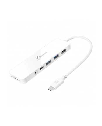 j5 create Stacja dokująca j5create USB-C Multi-Port Hub with Power Delivery 1xHDMI/2xUSB 31/1xUSB-C/Card Reader/1x35mm audio/mic combo jack; kolor biały JCD373-N
