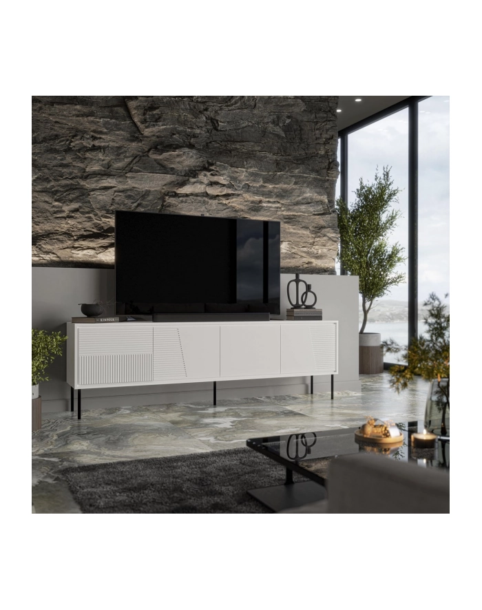 cama meble Szafka RTV ABI 4D 200x38x62 biały mat główny