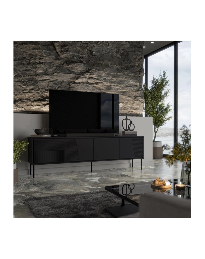 cama meble Szafka RTV ABI 4D 200x38x62 czarny mat główny