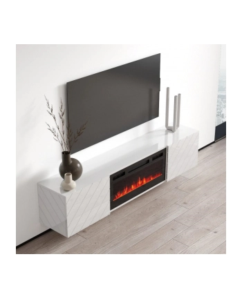cama meble Szafka RTV LUXE 182,6x34,5x37,5 biały/biały połysk + czarny kominek nr 2