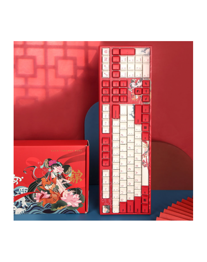 no name Klawiatura gamingowa Varmilo VEA108 Koi, MX-Silent-Red, biała dioda LED - układ amerykański główny