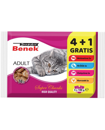 SUPER BENEK Adult - mokra karma dla kota - 4+1 100 g GRATIS!