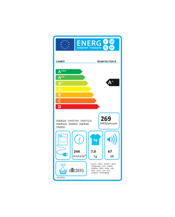 no name Suszarka do cukierków RO4 H7A1TEX-S Klasa efektywności energetycznej A+ Ładowanie od przodu 7 kg LCD Głębokość 46,5 cm Wi-Fi Biały