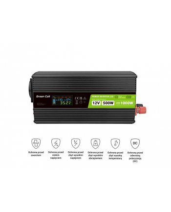 GREEN CELL PRZETWORNICA LCD 12V/230V 500W/1000W CZYSTY SINUS INVGC12P500LCD