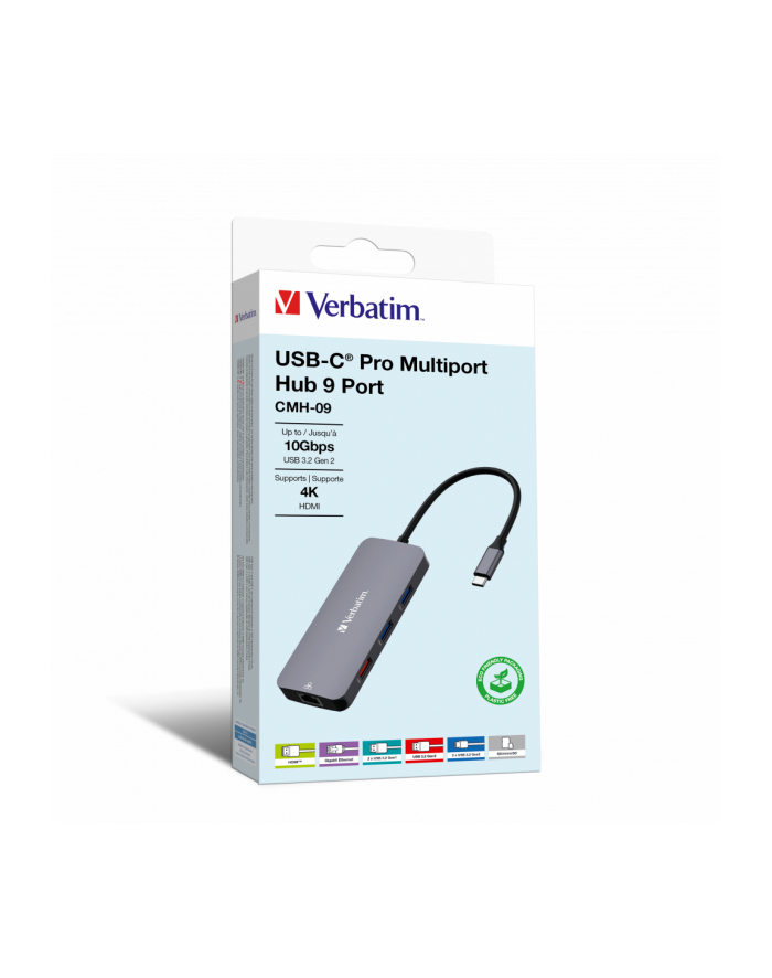 Hub USB Verbatim Multi Port CMH-09: 2xUSB-C 3.1, 1xUSB-A 3.1, 2xUSB-A 3.0, HDMI, RJ-45, SD/microSD główny