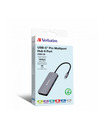 Hub USB Verbatim Multi Port CMH-09: 2xUSB-C 3.1, 1xUSB-A 3.1, 2xUSB-A 3.0, HDMI, RJ-45, SD/microSD nr 1