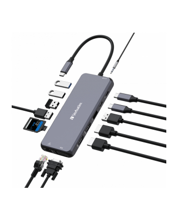 Hub USB Verbatim Multi Port CMH-14: 1x USB-C PD, 3xUSB-A 3.0, 1xUSB-C 3.0, 2xUSB-A 2.0, 2xHDMI, VGA, RJ-45, SD/microSD, audio