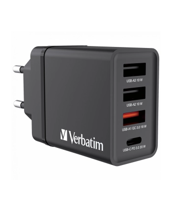 Ładowarka sieciowa Verbatim 1xUSB-C PD 20W 1xUSB-A QC 3.0 2xUSB-A 10W UE czarna nr 1