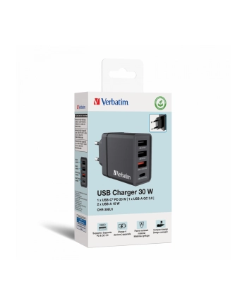 Ładowarka sieciowa Verbatim 1xUSB-C PD 20W 1xUSB-A QC 3.0 2xUSB-A 10W UE czarna nr 2