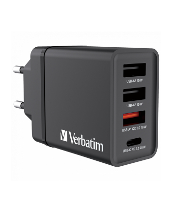 Ładowarka sieciowa Verbatim 1xUSB-C PD 20W 1xUSB-A QC 3.0 2xUSB-A 10W UE czarna nr 1