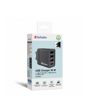 Ładowarka sieciowa Verbatim 1xUSB-C PD 20W 1xUSB-A QC 3.0 2xUSB-A 10W UE czarna nr 2