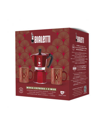 Bialetti - Deco Glamour - Moka Express 6tz Czerwona + 2 Kubki