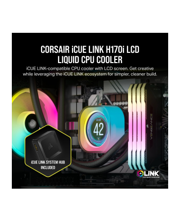 Corsair iCUE LINK H170i LCD Liquid CPU Cooler, water cooling (Kolor: CZARNY)