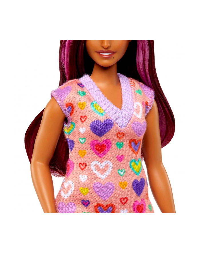 Mattel Barbie Fashionistas doll with pink highlights and heart print dress główny