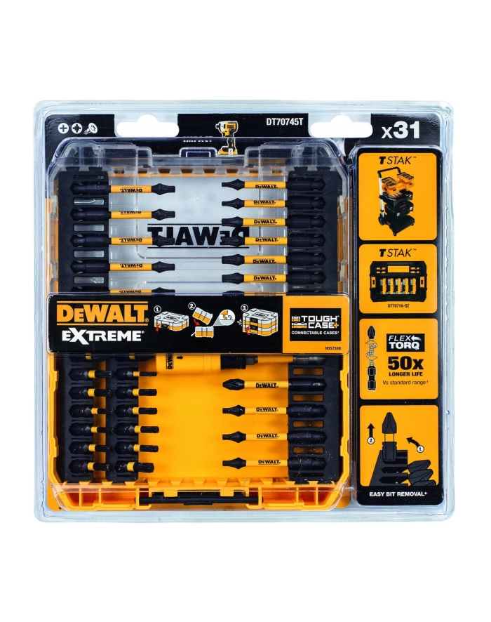 D-EWALT EXTREME FLEXTORQ screwdriver bit set DT70734T, 31-piece bit set (yellow, including magnetic bit holder) główny