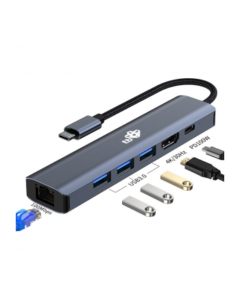 tb Adapter HUB USB C 6w1 - HDMI, USBx3, PD, RJ-45