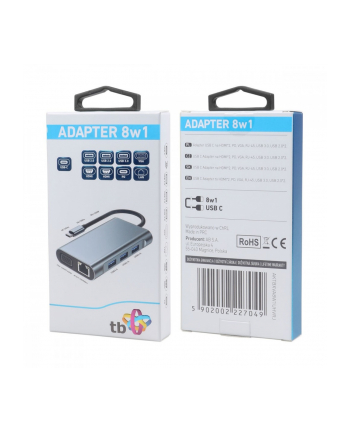 tb Adapter USB C 8w1 HDMIx2 USB VGA RJ45 PD