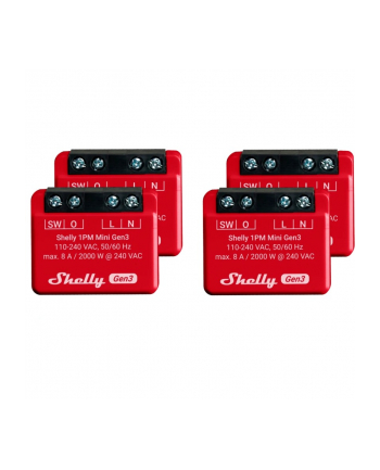 Shelly Plus 1 PM Mini Gen3 Economy Pack, Relay (Red, Pack of 4)