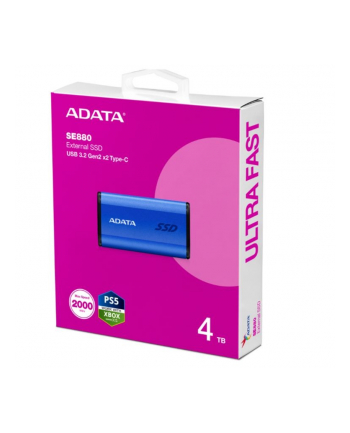 adata Dysk zewnętrzny SSD SE880 4TB USB3.2A/C Gen2x2 Niebieski