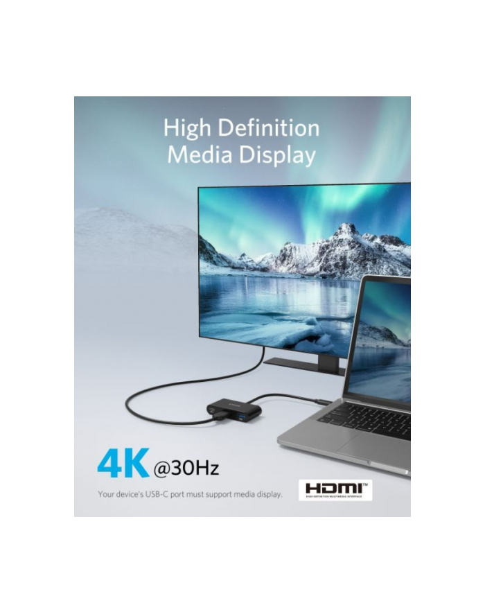 anker USB-C Hub 3w1 4K HDMI szary główny