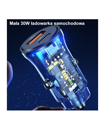 usams Ładowarka samochodowa 30W 1xUSB+1xUSB-C fast charge Niebieska