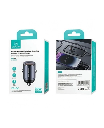 usams Ładowarka samochodowa 30W 1xUSB+1xUSB-C C38 Fast Charge Stalowa nr 2