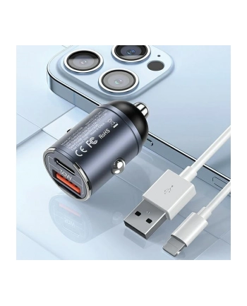 usams Ładowarka samochodowa 30W 1xUSB+1xUSB-C C38 Fast Charge Stalowa nr 1