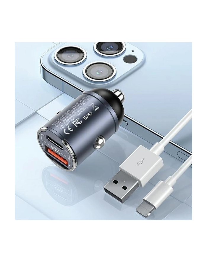 usams Ładowarka samochodowa 30W 1xUSB+1xUSB-C C38 Fast Charge Stalowa główny
