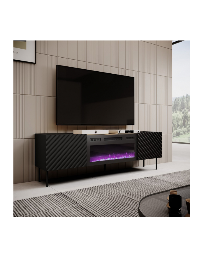 cama meble Szafka RTV z kominkiem elektrycznym ONDA 180x40x39-58 czarny (stojąca lub wisząca) główny