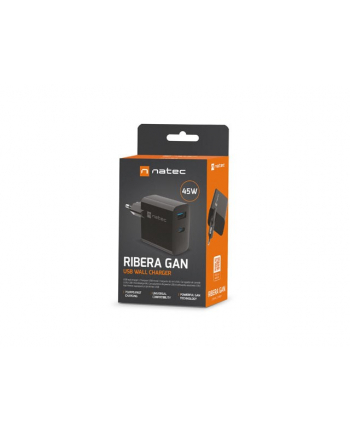 Ładowarka sieciowa Natec Ribera Gan 1x USB-A + 1x USB-C 45W czarna