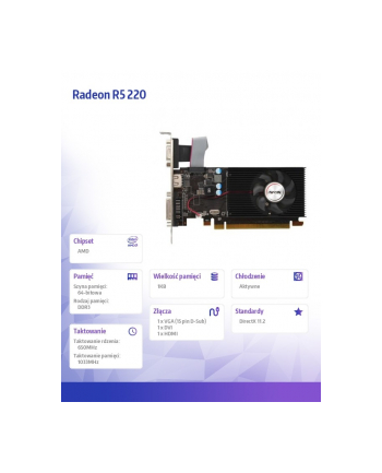 afox Karta graficzna - Radeon R5 220 1GB DDR3 64Bit DVI HDMI VGA LP