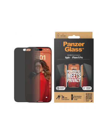 Panzerglass Ultra Wide Fit Szkło Prywatyzujące Do Iphone 15 Pro Czarna Ramka (P2810)