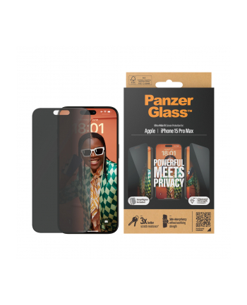 PanzerGlass Ultra-Wide Fit - szkło prywatyzujące do iPhone 15 Pro Max czarna ramka