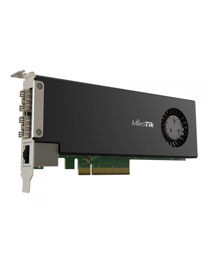Mikrotik Cloud Core Router 2004-1G-2XS-PCIe network interface card with quad-core ARMv8 64-bit AL32400 CPU, 4GB RAM, 2x25G SFP28 cages, 1xGbit LAN, Ro główny