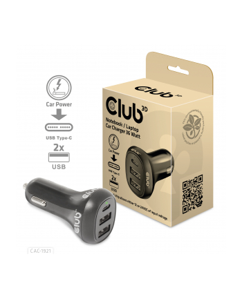 Club 3D Ładowarka Samochodowa Club3D Do Laptopów 36 W 3 Porty USB-C/2xUSB-A CAC-1921