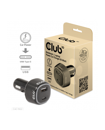 Club 3D Club3D Auto Nabíječka Pro Notebooky 63W 2 Porty USB-C/USB-A CAC-1922