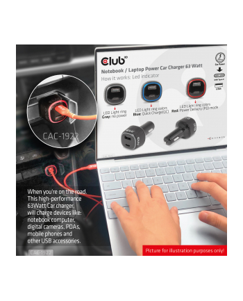 Club 3D Club3D Auto Nabíječka Pro Notebooky 63W 2 Porty USB-C/USB-A CAC-1922