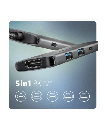 axagon HMC-5H Wieloportowy hub USB-C 3.2 Gen 1, 3x USB-A, 4K HDMI, PD 100W, 100cm USB-C kabel nr 1