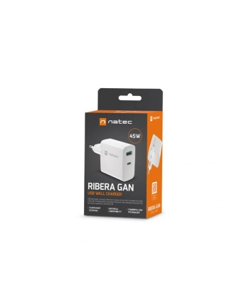 natec Ładowarka sieciowa Ribera GAN 1X USB-A + 1X USB-C 45W Biała nr 1