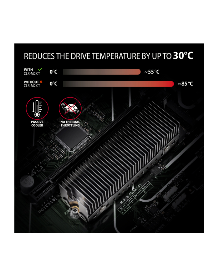 axagon CLR-M2XT Chłodnica aluminiowa pasywna do dysku M.2 SSD, ALU korpus, silikonowe podkładki termiczne, wysokość 24mm główny